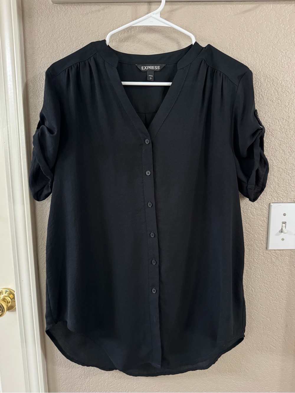 Express Black Button-Front V-Neck Blouse